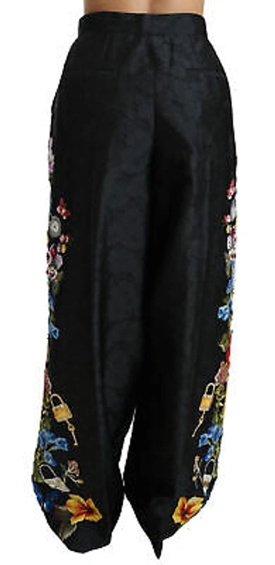 Pre-owned Dolce & Gabbana Pants Black Brocade Floral Sequined Beaded It42/us8/m Rrp $11100