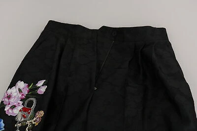 Pre-owned Dolce & Gabbana Pants Black Brocade Floral Sequined Beaded It42/us8/m Rrp $11100