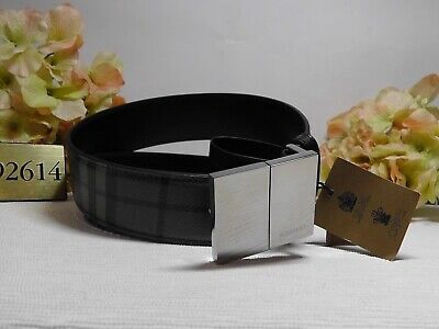 Pre-owned Burberry London Olympia Military Green Check Print Leather Belt Size 85 Eu/34 Us