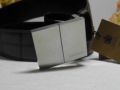 Pre-owned Burberry London Olympia Military Green Check Print Leather Belt Size 85 Eu/34 Us
