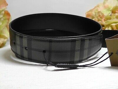 Pre-owned Burberry London Olympia Military Green Check Print Leather Belt Size 85 Eu/34 Us