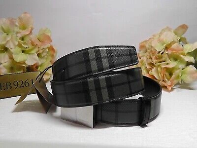 Pre-owned Burberry London Olympia Military Green Check Print Leather Belt Size 85 Eu/34 Us