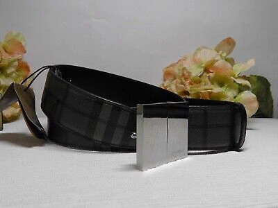 Pre-owned Burberry London Olympia Military Green Check Print Leather Belt Size 85 Eu/34 Us