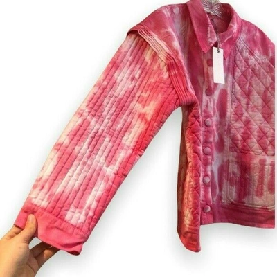 Pre-owned Loveshackfancy Adelade Pink Tie Dye Bohemian Preppy Button Down Denim Jacket M