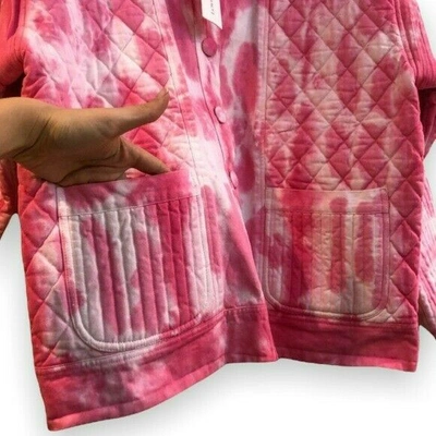 Pre-owned Loveshackfancy Adelade Pink Tie Dye Bohemian Preppy Button Down Denim Jacket M