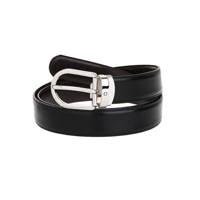 Pre-owned Montblanc Genuine  Natural Cowhide Leather Men's Classic Reversible Belt In Black