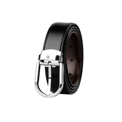 Pre-owned Montblanc Genuine  Natural Cowhide Leather Men's Classic Reversible Belt In Black