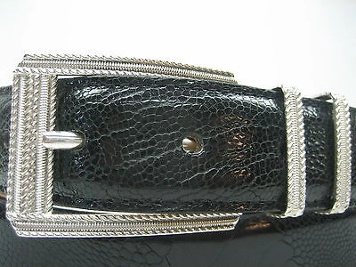 Pre-owned Shantpeter Sterling Silver 925 Buckle 2 Loops W/genuine Ostrich 30 Mm Belt  U.s.a In Black
