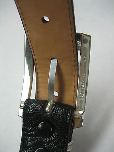 Pre-owned Shantpeter Sterling Silver 925 Buckle 2 Loops W/genuine Ostrich 30 Mm Belt  U.s.a In Black