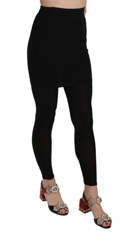 Pre-owned Dolce & Gabbana Tights Skirt Pants Black Cashmere Silk It48 / Us14/xxl Rrp $840