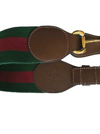 Pre-owned Gucci Woman Leather And Fabric Belt With Clamp 625854 1nsag 214351  In Brown Green Red | ModeSens
