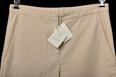 Pre-owned Brunello Cucinelli Beige Cotton Cashmere Flat Front Dress Pants 6 (eu 42)