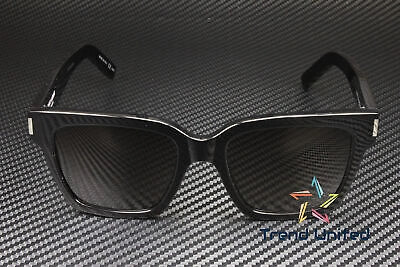 Pre-owned Saint Laurent Sl 507 001 54 Rectangular Black Shiny Grey 54 Mm Unisex Sunglasses