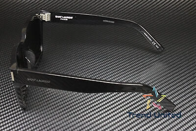 Pre-owned Saint Laurent Sl 507 001 54 Rectangular Black Shiny Grey 54 Mm Unisex Sunglasses