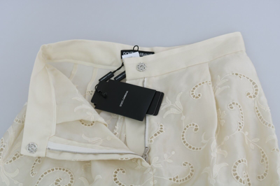 Pre-owned Dolce & Gabbana Pants Cream Lace High Waist Palazzo Cropped It44/us10/l $4000 In White