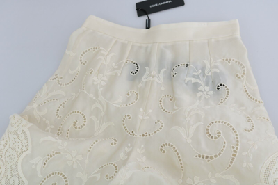 Pre-owned Dolce & Gabbana Pants Cream Lace High Waist Palazzo Cropped It44/us10/l $4000 In White