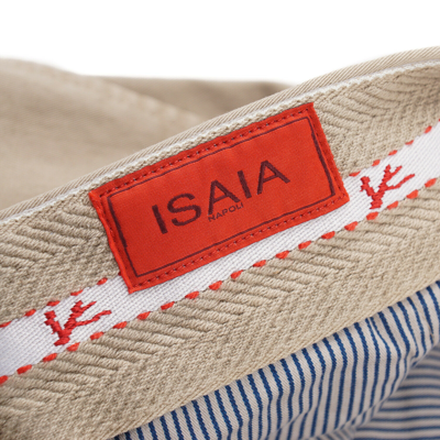Pre-owned Isaia Regular-fit Washed Tan Twill Cotton Chinos 39 (eu 56) Pants In Brown