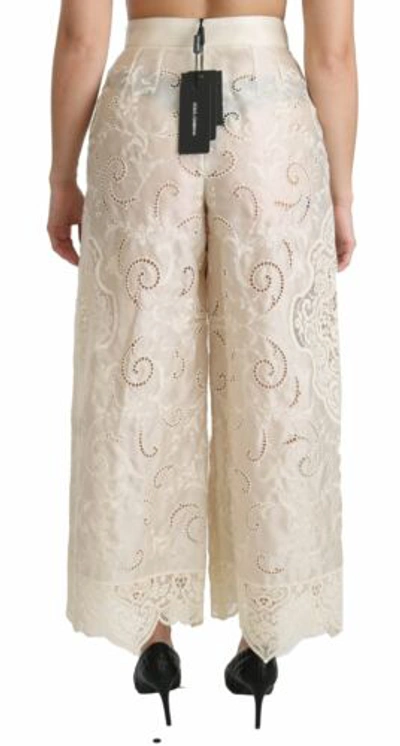 Pre-owned Dolce & Gabbana Dolce&gabbana Women Ivory Pants Silk Lace High Waist Cropped Trousers Sz It 44 M In White