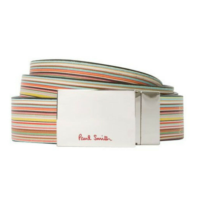 Pre-owned Paul Smith Men's Black Signature Stripe Leather Cut-to-fit Reversible Belt Kit