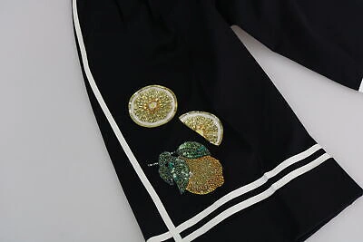 Pre-owned Dolce & Gabbana Pants Black Lemon Embellished Palazzo Cropped It40/ Us6 /s $2100