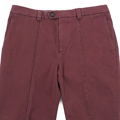 Pre-owned Brunello Cucinelli 'leisure Fit' Short Cropped Burgundy Cotton Pants Chinos 34 In Red