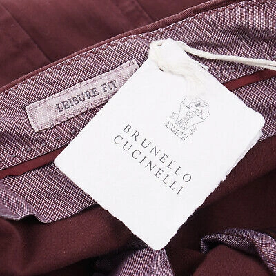 Pre-owned Brunello Cucinelli 'leisure Fit' Short Cropped Burgundy Cotton Pants Chinos 34 In Red