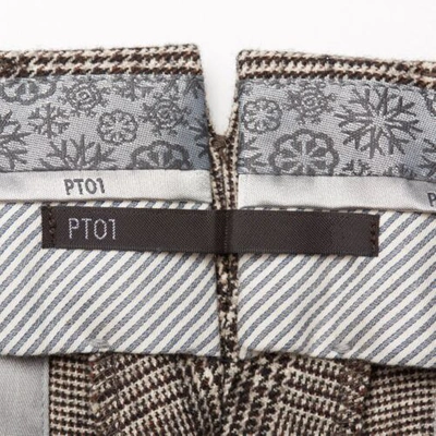 Pre-owned Pt01 Pantaloni Torino "jacques" Glen Plaid Wool-cotton Flat Front Pants In Gray