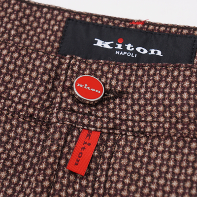 Pre-owned Kiton Slim-fit Brown And Burgundy Patterned Woven Wool 5-pocket Pants 37 Jeans In Red
