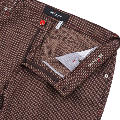 Pre-owned Kiton Slim-fit Brown And Burgundy Patterned Woven Wool 5-pocket Pants 37 Jeans In Red