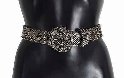 Pre-owned Dolce & Gabbana Waist Belt Wide Crystal Buckle Sequined 65 / S / 26in Rrp $4100 In Gray