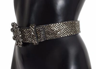 Pre-owned Dolce & Gabbana Waist Belt Wide Crystal Buckle Sequined 65 / S / 26in Rrp $4100 In Gray