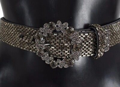 Pre-owned Dolce & Gabbana Waist Belt Wide Crystal Buckle Sequined 65 / S / 26in Rrp $4100 In Gray