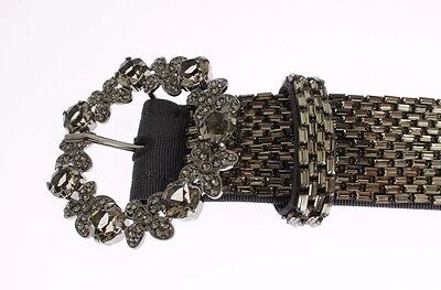 Pre-owned Dolce & Gabbana Waist Belt Wide Crystal Buckle Sequined 65 / S / 26in Rrp $4100 In Gray
