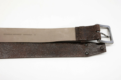 Pre-owned Brunello Cucinelli $1095  Womens Marble Finish Leather Studded Belt Sz M A191 In Brown