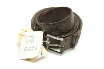 Pre-owned Brunello Cucinelli $1095  Womens Marble Finish Leather Studded Belt Sz M A191 In Brown