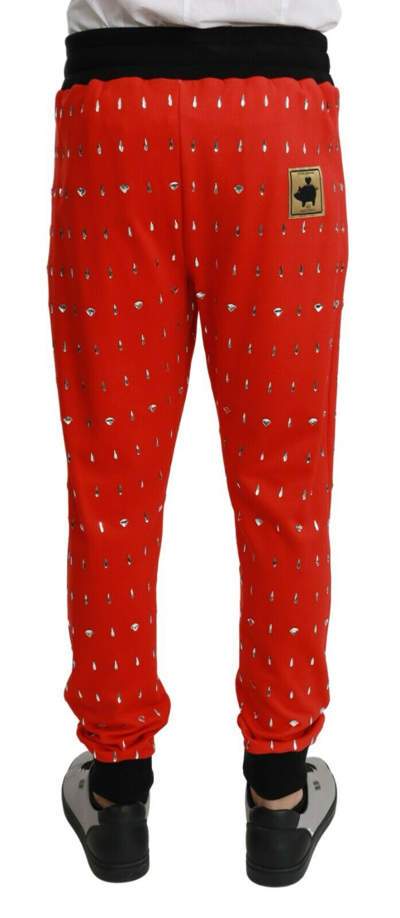 Pre-owned Dolce & Gabbana Pants Red Piggy Bank Cotton Crystal Trousers It44 /w30 /xs $8000