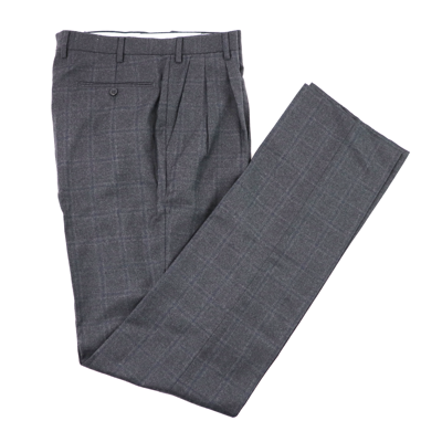 Pre-owned Incotex Gray Blue Plaid Super 100's Wool Pleated Dress Pants 50 34