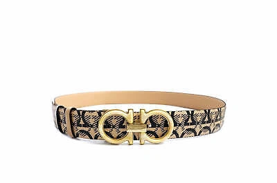 Pre-owned Ferragamo Salvatore  Women's Double Gancini 726008 Beige Belt Size 100 $595