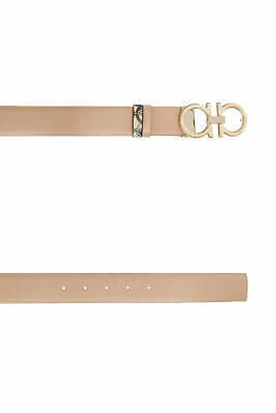 Pre-owned Ferragamo Salvatore  Women's Double Gancini 726008 Beige Belt Size 100 $595
