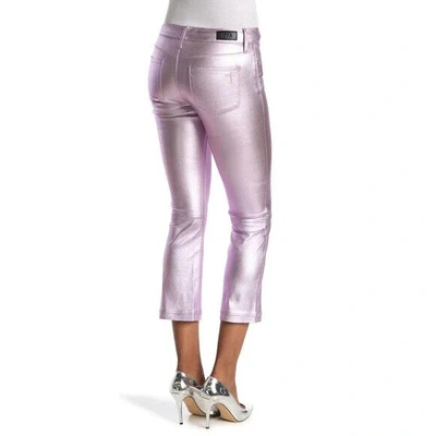 Pre-owned Rta Kiki 100% Lambskin Leather Flare Cropped Pants In Purple Haze
