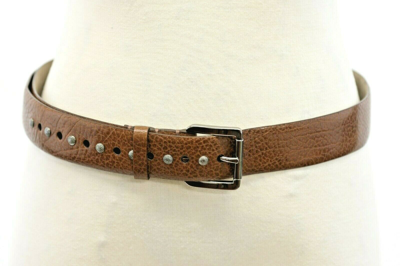 Pre-owned Brunello Cucinelli Nwt$1095  Women Pebbled Leather Belt W/sparkly Studs Sz M A191 In Brown