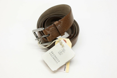 Pre-owned Brunello Cucinelli Nwt$1095  Women Pebbled Leather Belt W/sparkly Studs Sz M A191 In Brown