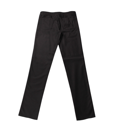 Pre-owned Cortigiani Men's Black Virgin Wool Formal Pants Leather Inserts Slim Fit