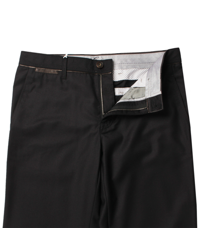 Pre-owned Cortigiani Men's Black Virgin Wool Formal Pants Leather Inserts Slim Fit