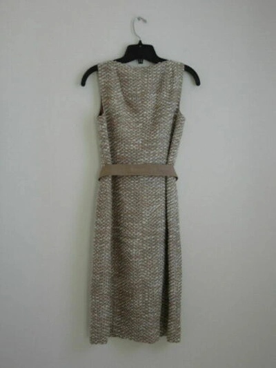 Pre-owned Akris Camel Offwhite Wool Sheath Sleeveless Dress With Belt 8