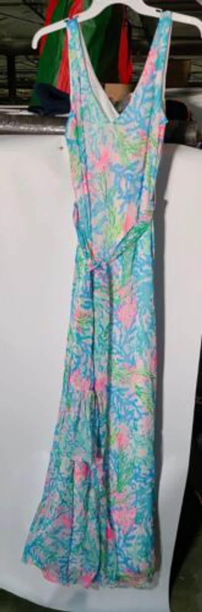 Pre-owned Lilly Pulitzer Coral Bay Lani Maxi Dress Size Xl (w) In Pink/blue/green