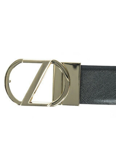 Pre-owned Zegna Belt Double Face Leather Italy Man Black Bwinm2958f Ner Sz.110 Make Offer