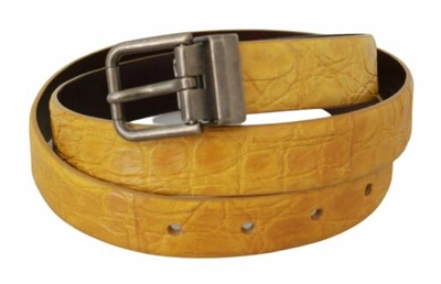 Pre-owned Dolce & Gabbana Dolce&gabbana Men Yellow Dress Belt 100%leather Skin Pattern Medium Casual Strap