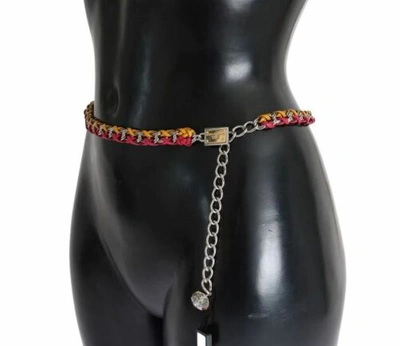 Pre-owned Dolce & Gabbana Dolce&gabbana Women Red Yellow Leather Crystal Belt Fashion Strap