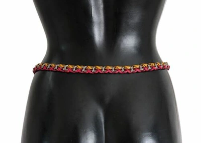 Pre-owned Dolce & Gabbana Dolce&gabbana Women Red Yellow Leather Crystal Belt Fashion Strap